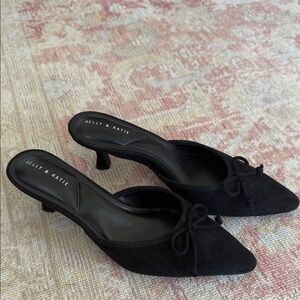 Kelly & Katie Black Suede Kitten Heels